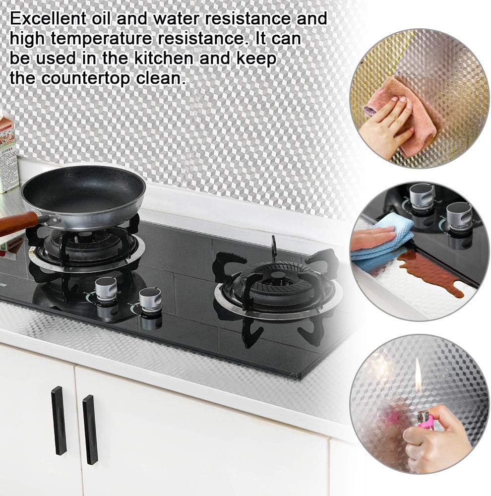 2 Roll Kitchen Oil Proof Stickers 40X200CM Silver Wallpaper Self Adhesive Wallpaper Waterproof Oil Proof Vinyl Wrap Peel and Stick Aluminum foil Contact Paper for Countertop Cupboard Backsplash - Image 4