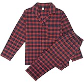 Mens Flannel Pajamas Set Cotton Plaid Pjs Button Down Warm Soft Lounge Sleepwear Top & Pj Pants with Pockets