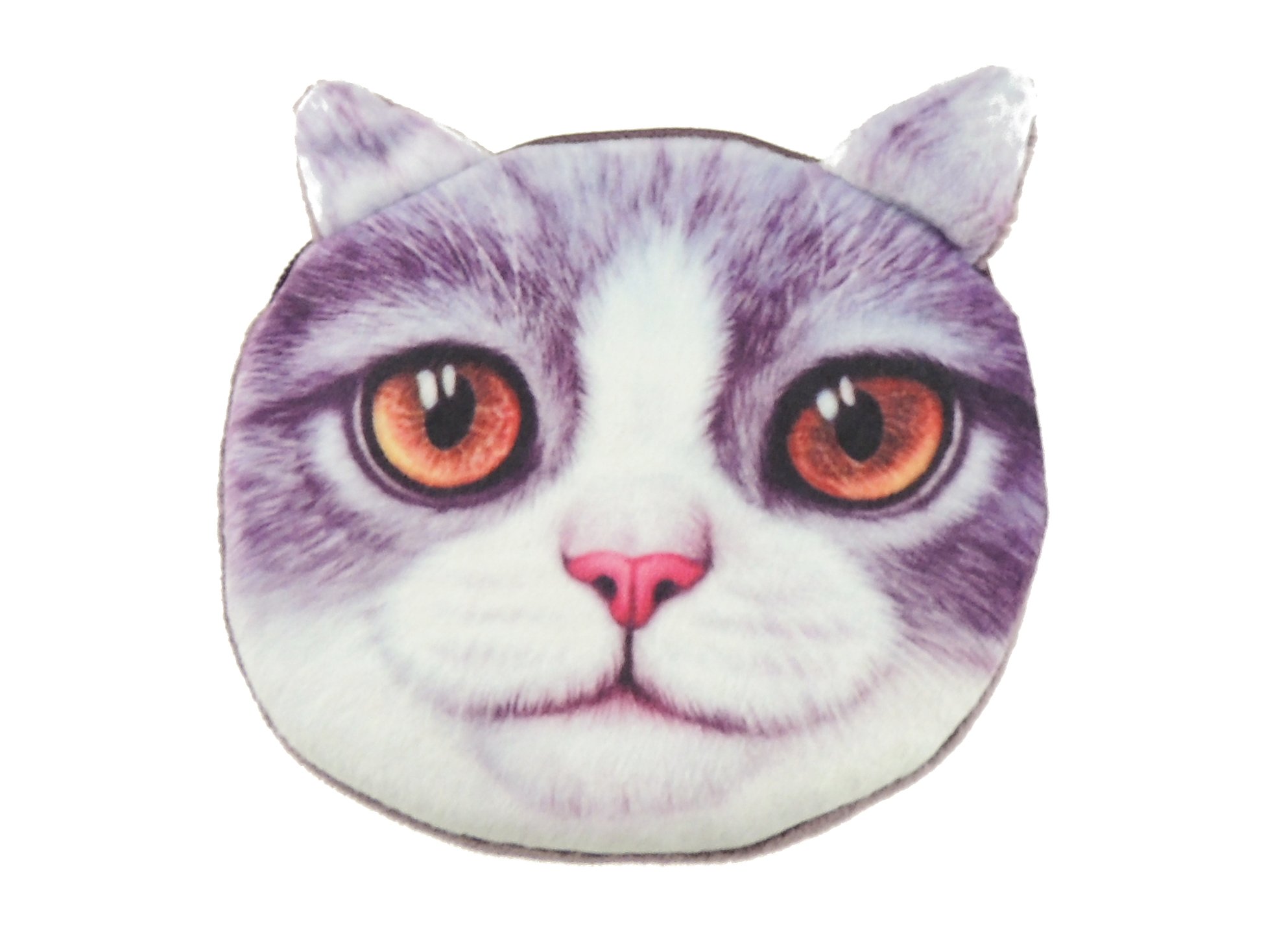 Womens Mens Cute Cat Kitten Kitty Animal Lovers Funny Christmas Birthday Gift Realistic Face Small Coin Change Money Makeup Zipper Holder Wallet Pouch Purse (Grey White Orange Eyes)