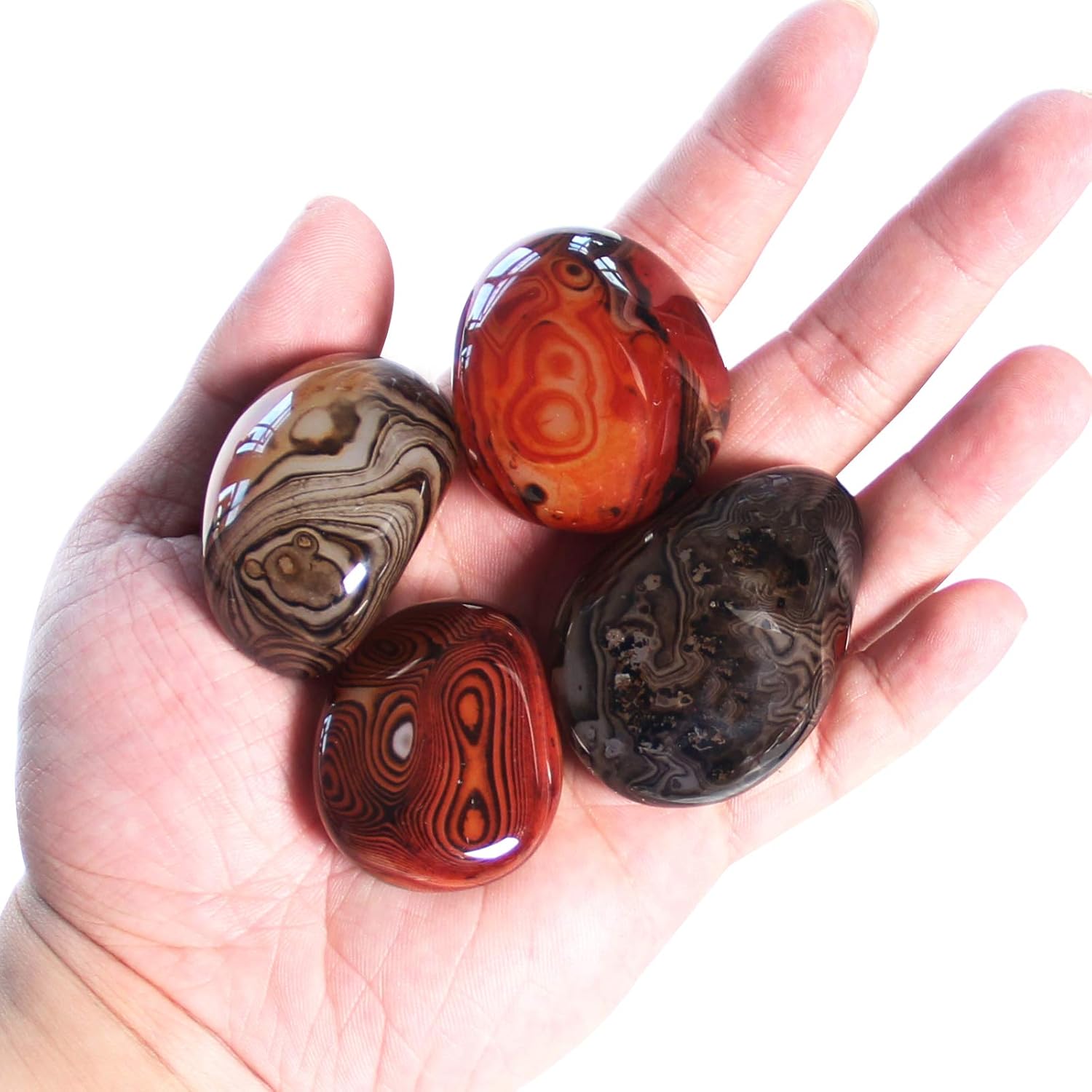 Indoor Fountains & Accessories - Orientrea Sardonyx Stone-4 Pcs Sardonyx Agate Palm Stone Pocket Energy Stone, Smooth Sardonyx Healing Crystal and Worry Stones