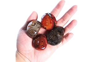 Orientrea Sardonyx Stone-4 Pcs Sardonyx Agate Palm Stone Pocket Energy Stone, Smooth Sardonyx Healing Crystal and Worry Stones
