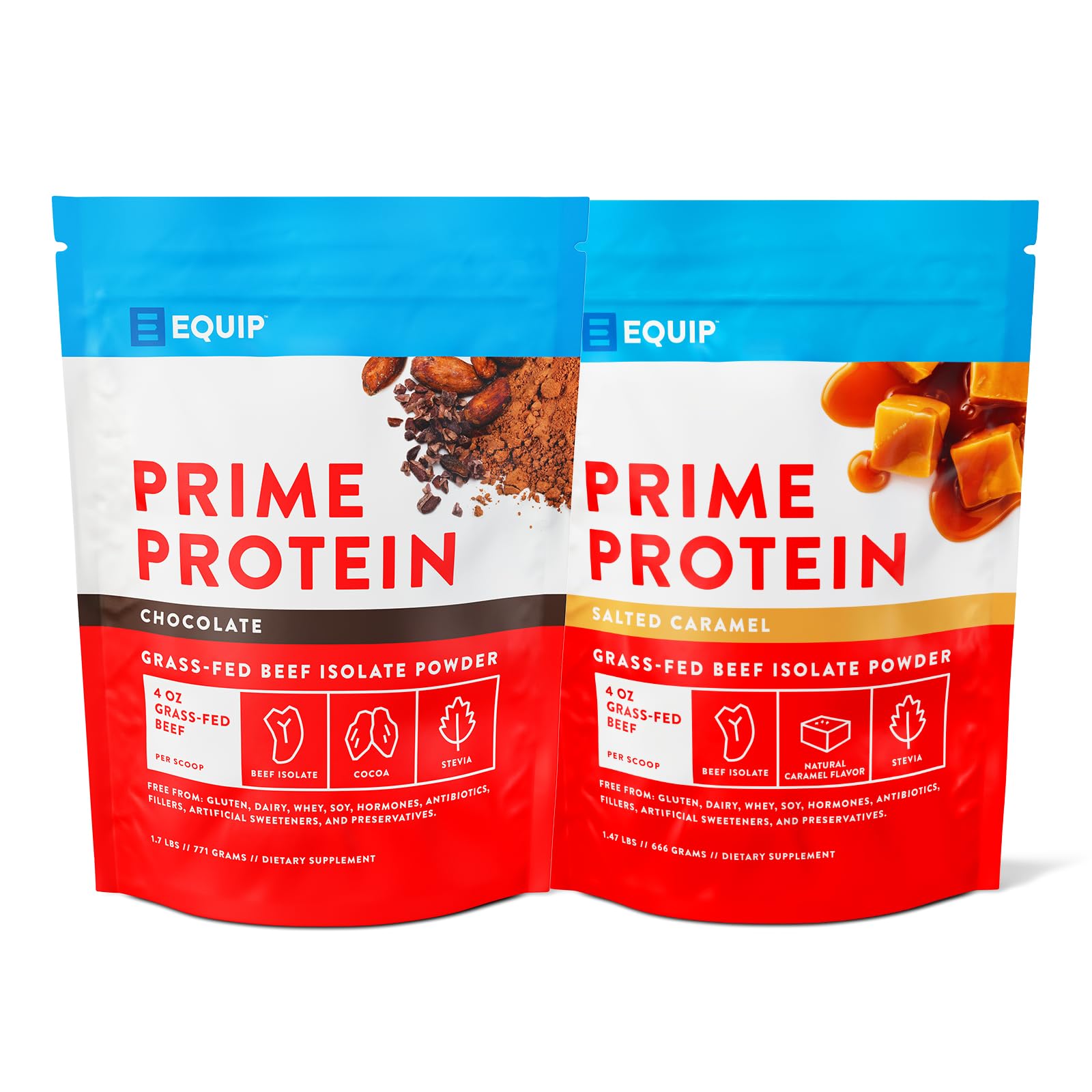 Equip Foods Prime Protein Powder Chocolate & Prime Protein Powder Salted Caramel