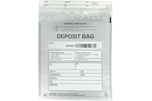 SEADASYOON Plastic Deposit Bags 100-Pack Clear 9.5''x 15'', Security Bank Deposits Cash register Money bag for Cash,Bank Pocket,Tamper-Evident,Unique Barcode