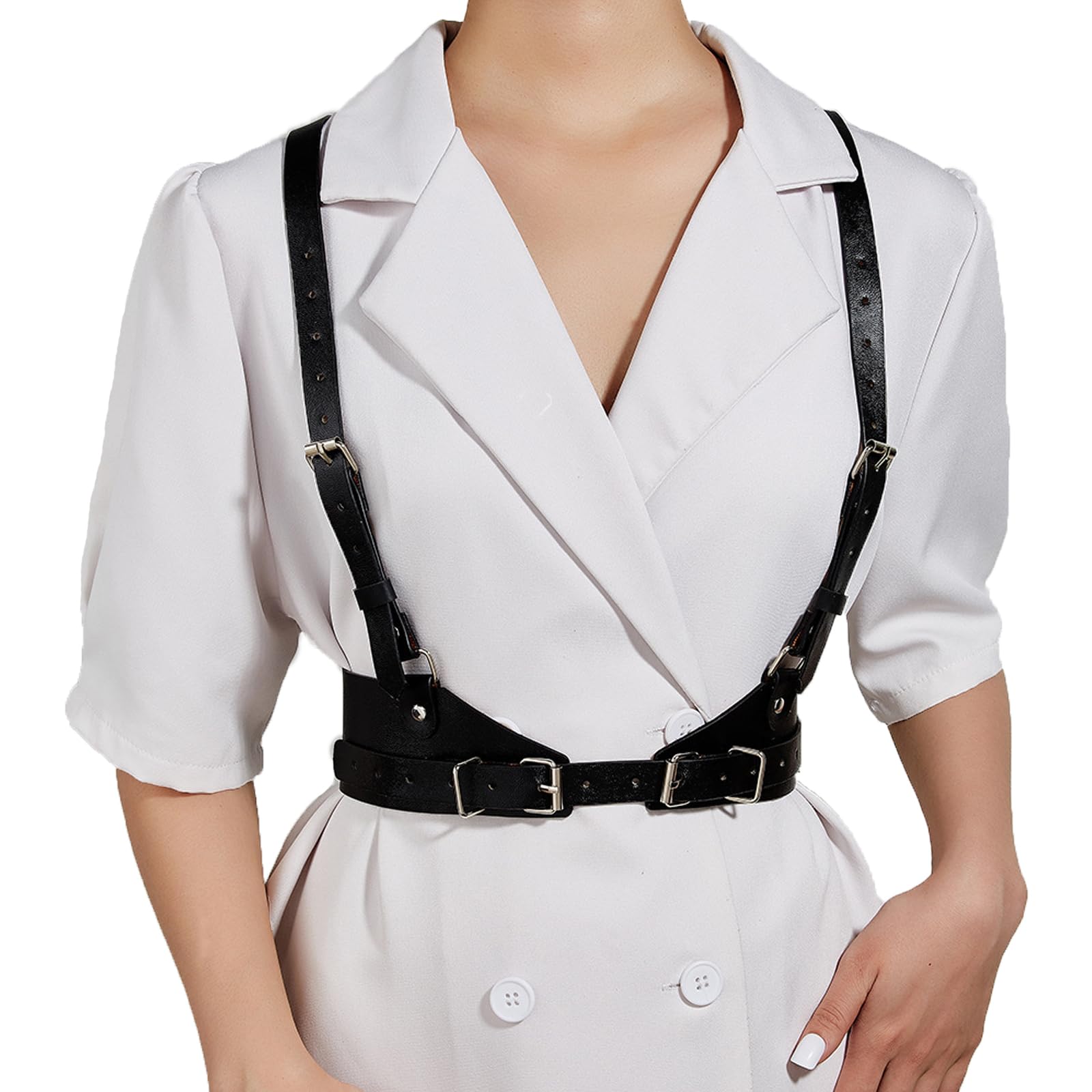 2662 Women Leather Punk Waist Belt- Black Pu Adjustable Ladies Belts WHIPPY-Women-Leather-Belt-with  main image 2