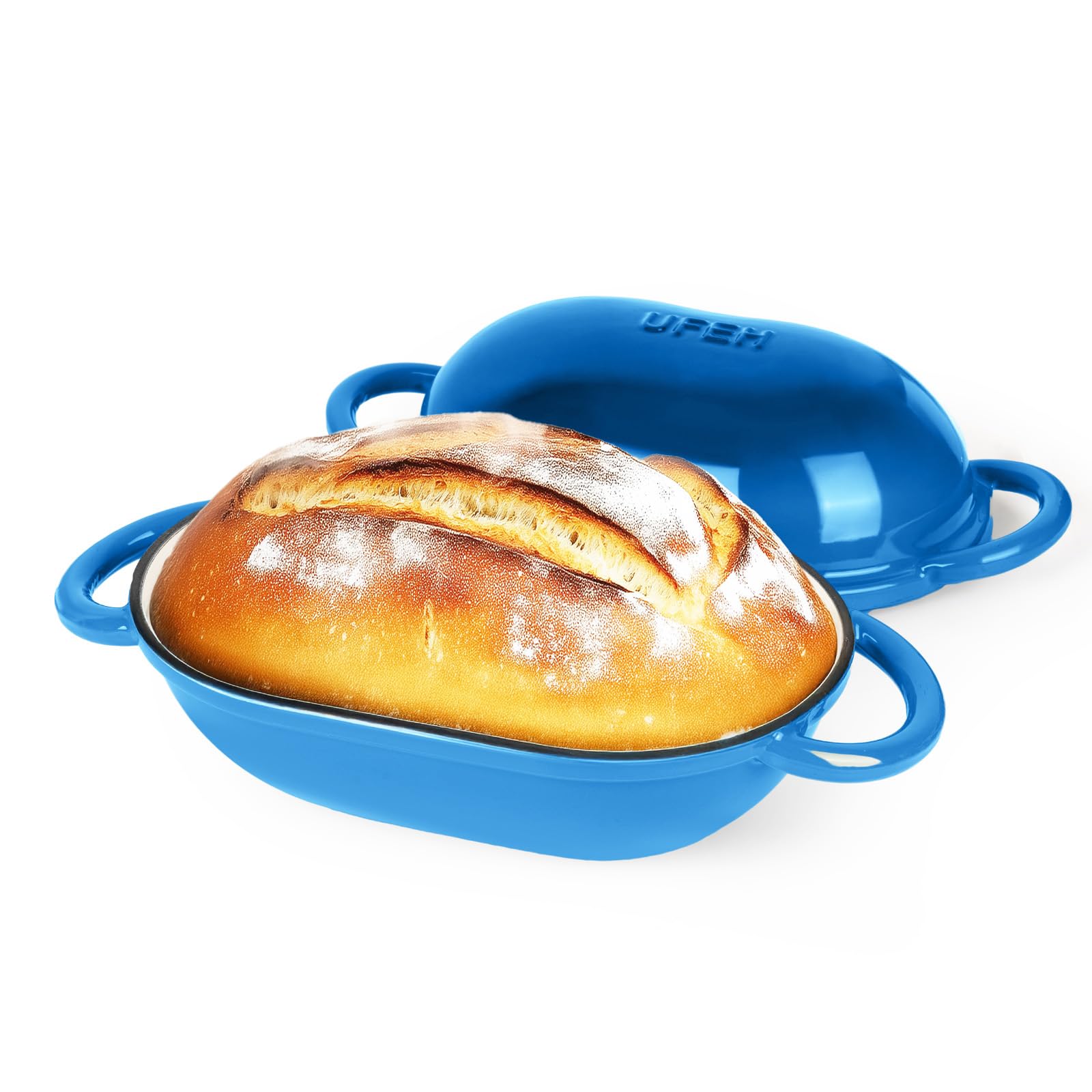 Photo 1 of UFEH Dutch Oven for Bread Baking – Premium Cast Iron Pot with Lid – Perfect for Sourdough, Artisan Loaves & No-Knead Bread – 2 QT / 1.9L (Enameled, Round, Oven & Stovetop Safe), Blue