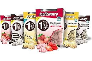 Don't Worry Low Calorie Meringue Cookies - 6 Pack - Strawberry, Vanilla and Cookies&Cream, Just 1 Calorie per Piece | Low Sugar Candy, Gluten Free | Keto Cookies and Healthy Snacks for Adults