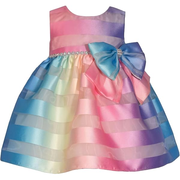 Bonnie Jean Girls 2T-16 Striped Burnout Organza Bow Front Dress, Pink-dot, 2T