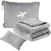 Nenolix Travel Blanket Airplane Compact with Bag, Travel Essentials 3 in 1 Packable Airplane Blanket, Travel Pillow and Blanket Set, Inflatable Pillow, Luggage Sleeve &amp; Backpack Clip (Light Grey)