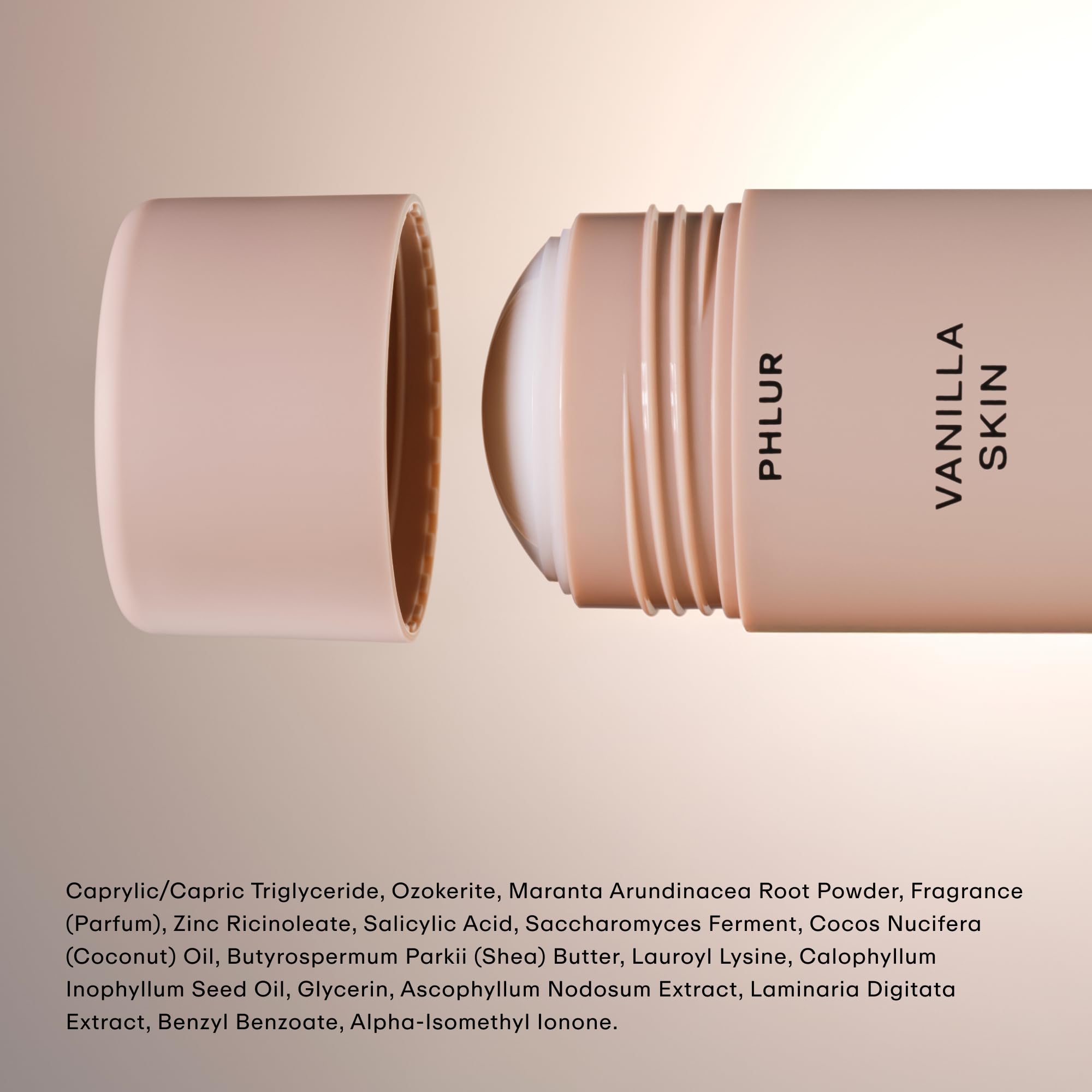 PHLUR Vanilla Skin Natural Deodorant - 48 Hour Odor Protection Natural Baking Soda Free & Aluminum Free, Salicylic Acid, Arrowroot Powder, Algae & Tamanu Oil - No Residue or Irritation