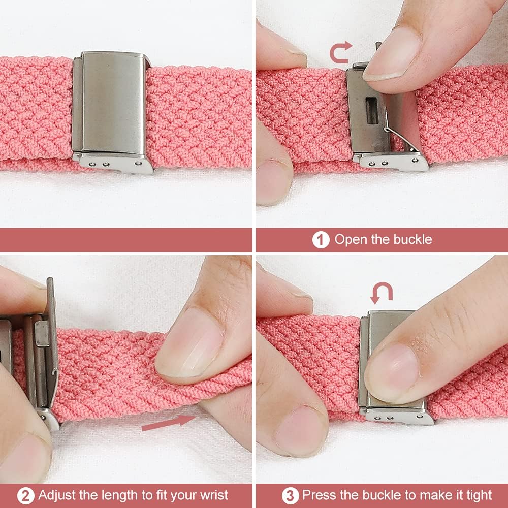 WZS Adjustable Extra Length Nylon Braided Solo Loop Watch Band Compatible with Apple Watch 38/40MM,Pink