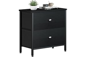 BOLUO Black Nightstand 2 Drawer Dresser for Bedroom,Small Night Stand End Table with Fabric Drawers Modern