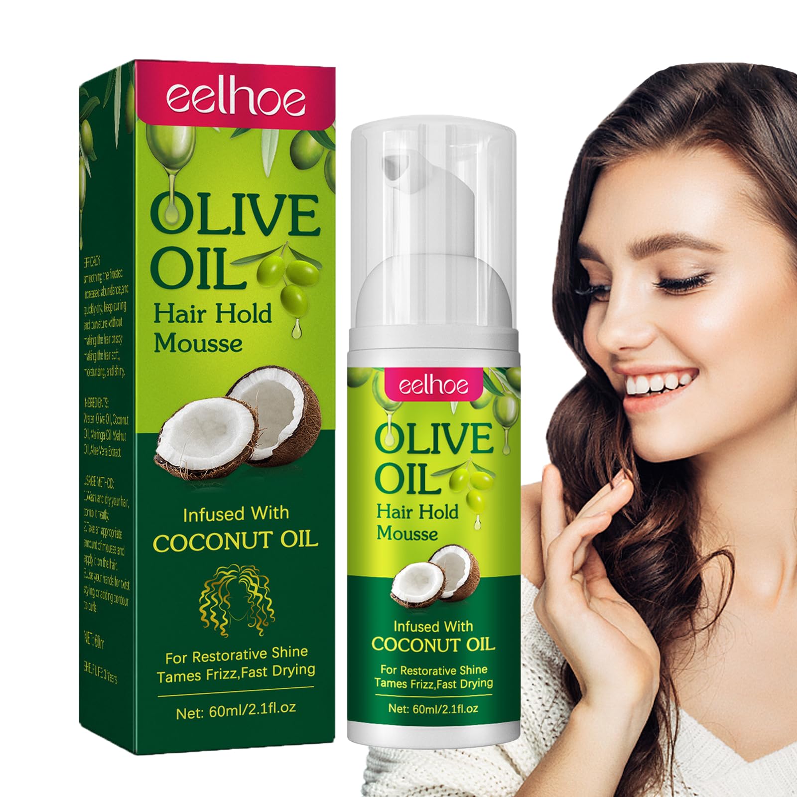 Olive Oil Volume Styling Mousse, Hair Styling Mousse, 60 Ml Moisturising Hair Styling Mousse With Olive Oil, Light Hair Mousse With Flexible Hold, Nourishing Hair Mousse For All Hair Types