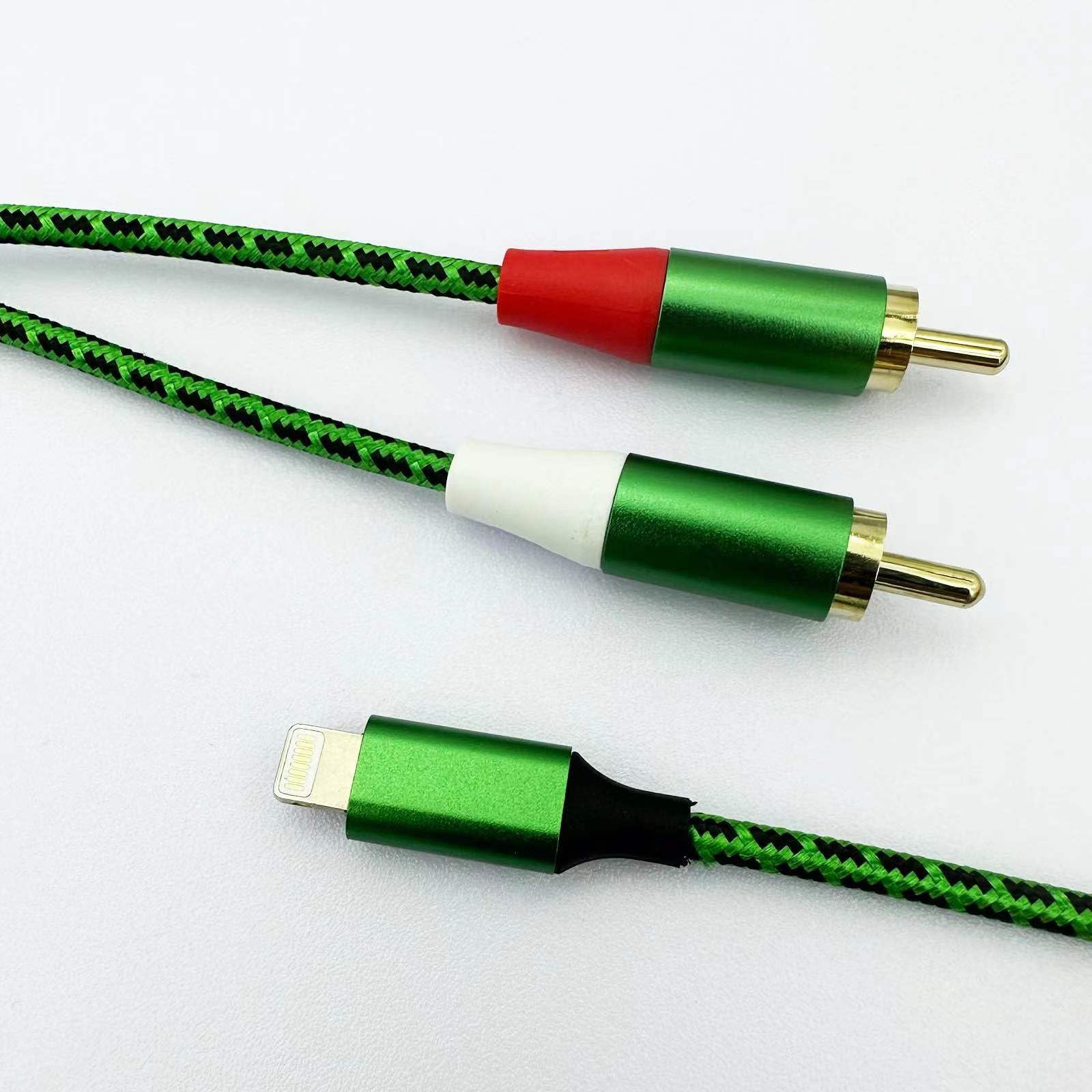 Froggen Lightning to RCA Cable, Green, Braided 2RCA Audio Male Phono Lead, Compatible with iPhone 12/11/XR/XS/8/7/6S, Hi-Fi Amplifier, AV Receiver, DJ Controller