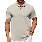 COOFANDY Men's Polo Shirts 100% Cotton Heavyweight Short Sleeve Button Golf Shirts Classic Pullover Ribbed Collar and Cuffs