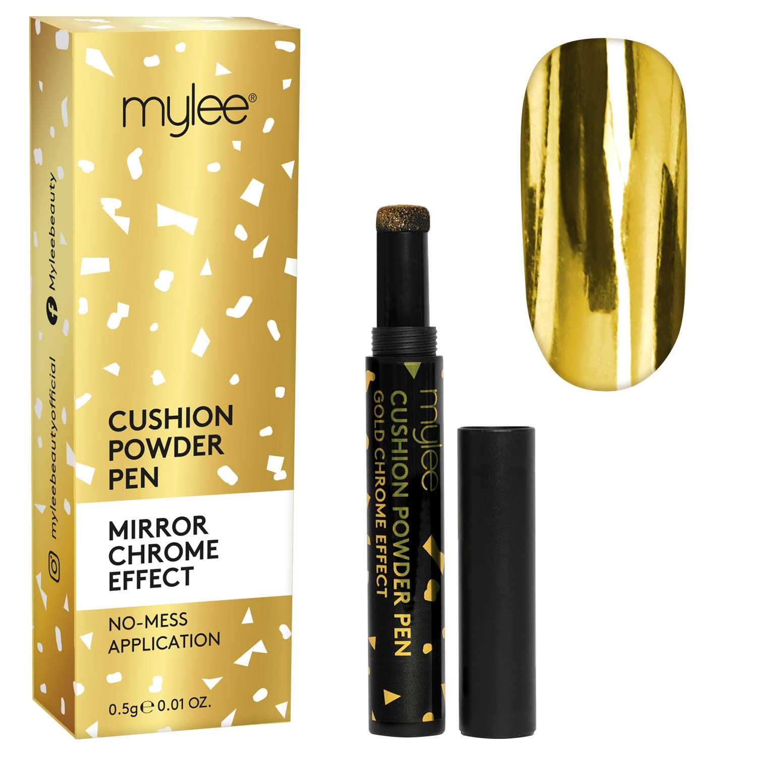 Mylee Air Cushion Chrome Powder Pen - Gold Holographic Nail Powder Decoration, Shiny Metallic Mirror Effect - Long Lasting, DIY Nail Art, Manicure Tool