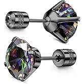 Subiceto Hypoallergenic G23 Implant Grade Titanium Screw Back Earrings 20G Pure Titanium Post for Sensitive Ears 5A Cubic Zirconia Titanium Earring Studs for Women Men Double Side Earrings Piercing Sleeper Studs Jewelry