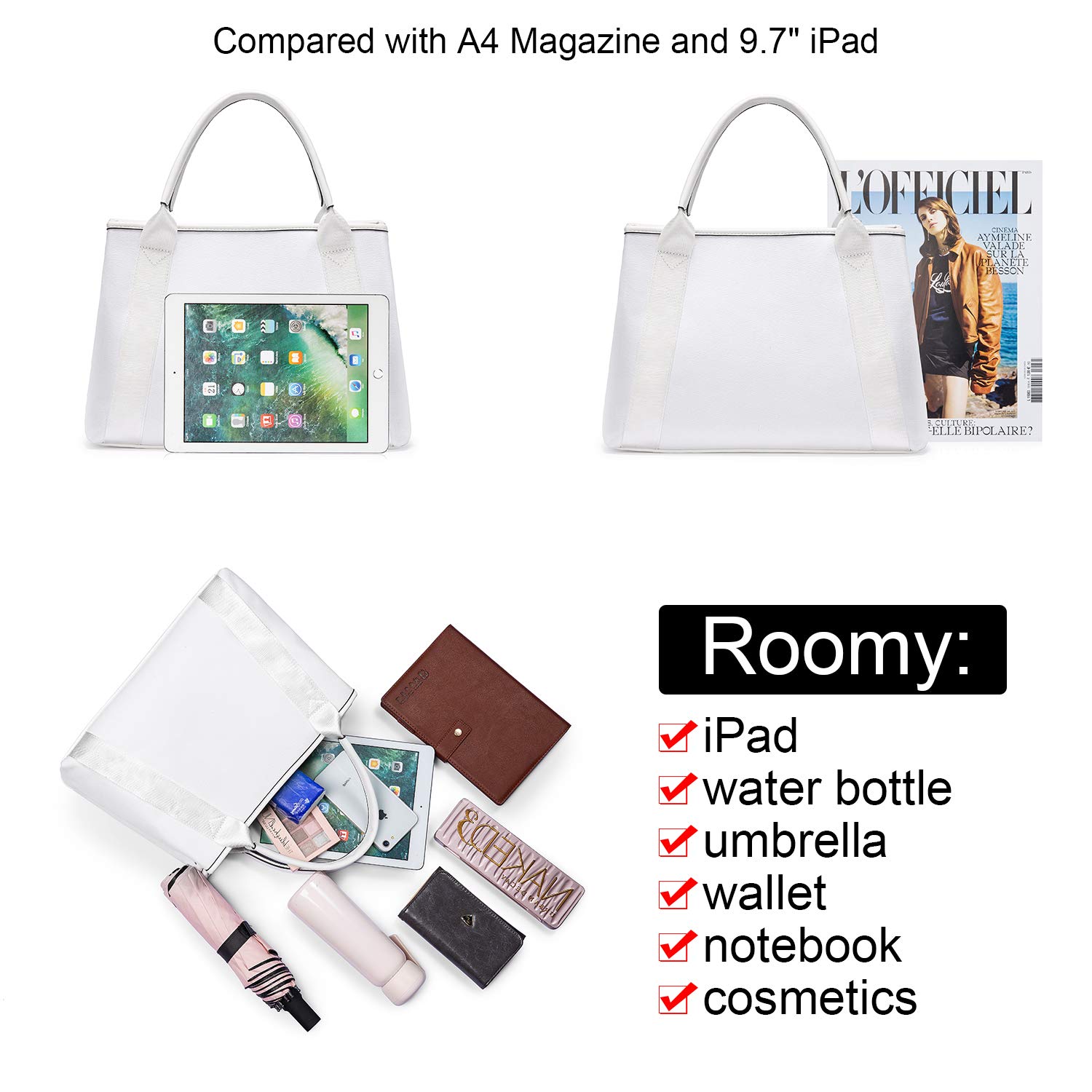 Sac à Main Femme Toile, LOVEVOOK Sac Cabas Grand Capacité 2020 Nouvelles tendances de la mode Sac Bandoulière Sac Fourre-tout Portefeuille, Sac Set 2pcs Blanc