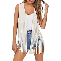 トップス LGB VEST MINI/FRINGE JGGSPWM Womens Fringe Vest Hippie Western Sleeveless Faux