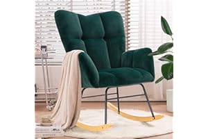NIOIIKIT Nursery Rocking Chair Velvet Upholstered Glider Rocker Rocking Accent Chair Padded Seat with High Backrest Armchair Comfy Side Chair for Living Room Bedroom Offices (Green Velvet)