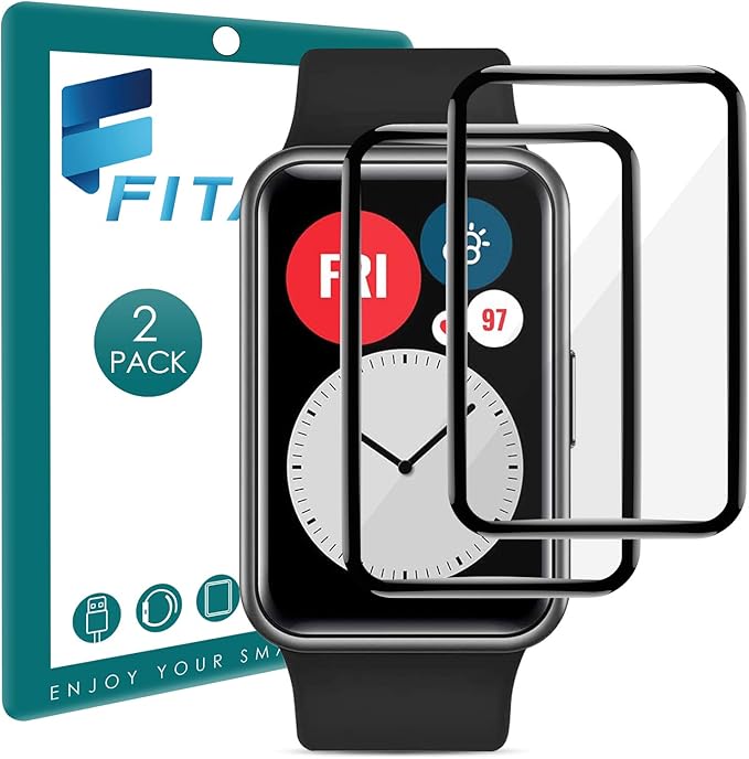 FITA 3D Protector de Pantalla Compatible Con Huawei Watch Fit/HONOR Watch ES, [2 Piezas] 99,99% HD Protectores Pantalla,Cobertura Total Película ...