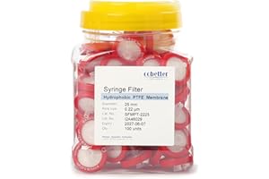 COBETTER 100 Pack PTFE Syringe Filter Lab Filters 0.22μm Pore Size 25mm Diameter Hydrophobic Filtration Non-sterile Red