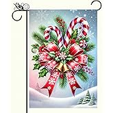 BlissYard Christmas Garden Flag Double Sided 12x18 Flag Winter Flag Candy Cane Holly Flower Garden Flag Candy Cane And Holly Design For Festive Outdoor Yard And Patio Lawn Decoration Banner
