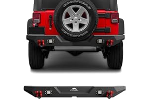CLAMBER Full-Width Rear Bumper for 2007-2018 Jeep Wrangler JK & Unilimited JKU 2/4 Doors (NOT for JL Models), Heavy Duty Off-Road Back Bumper Guard with 2PCS 18W Flood Lights