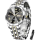 OLEVS Mens Watch Stainless Steel Analog Quartz Watches for Men Day Date Easy Read Diamond Waterproof Dress Luxury Classic Casual Big Face Blue/Black/Gold/Silver Roman Arabic Numerals Men's Wrist Watch