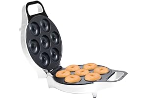 Chef Buddy Mini Donut Maker, Durable, Nonstick Easy to Use Mini Baking Machine - Cooks 7 Mini Doughnuts at a Time - Glazed, Frosted with Sprinkles, Nuts, or Vegan Donuts, & More, (White)