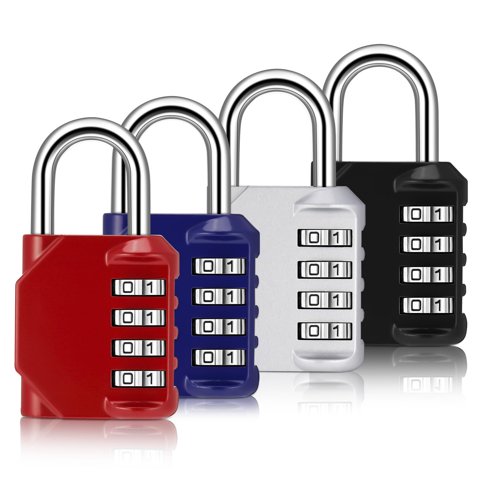 JIANTA 4Pcs Combination Padlock, Heavy Duty Metal Padlock Gym Locker, Gym Padlocks with Code, Waterproof Outdoor Combination Lock for Locker Door Shed (Black Red Silver Blue)