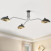 Aiwen Mid-Century Modern 3-Arms Chandelier, 61.02 inch Black Semi Flush Mount Ceiling Light with Unique Shape, Industrial Lar