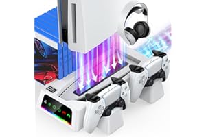 YOGES PS5 Charger Stand and Cooling Station with Temperature Sensor (𝐍𝐨𝐭 𝐟𝐨𝐫 𝐏𝐒𝟓 𝐒𝐥𝐢𝐦), 2H Fast Dual Controller PS5 Charging Station Accessories Cooler Fan with 2 Headset Holder BY2