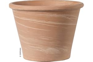 Flower Pot, DeRoma Sha Baked Terracotta, White with Brown Accents, 8.3 inches, Outdoor