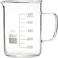 Microyn Glass Beaker with Handle, Beaker Mug with Pouring Spout, Double Graduated, 500ml (16.9oz/2.1cup)