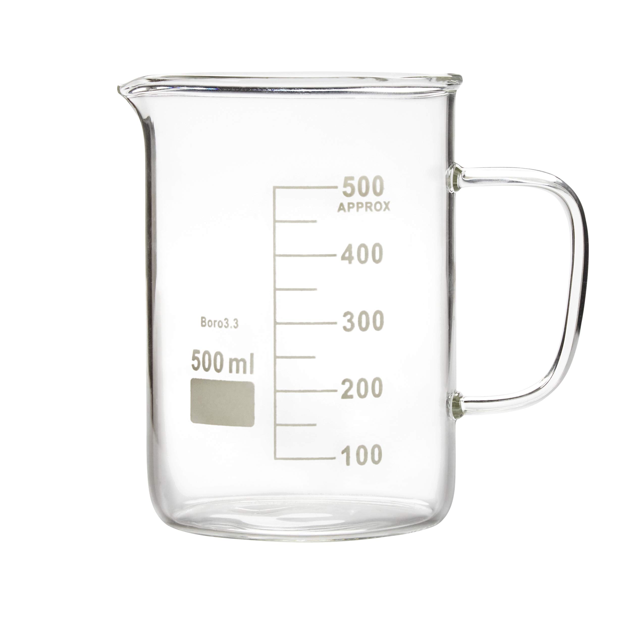 Microyn Glass Beaker with Handle, Beaker Mug with Pouring Spout, 500ml