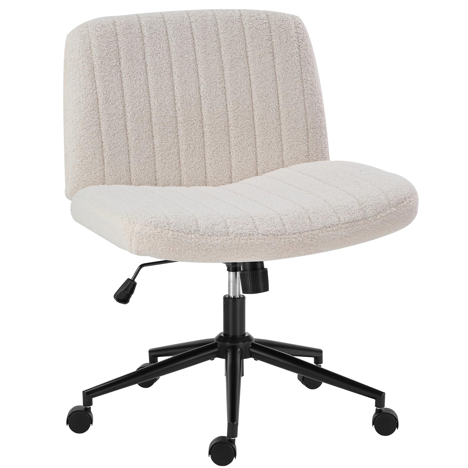 OLIXIS Criss Cross Chair with Wheels Wide Cross Legged Office Desk Vanity Chair Comfy Fabric Armless Adjustable Swivel for Home Computer Task Teddy Beige
