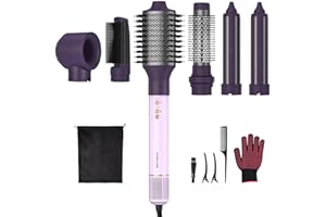 Funflow 6-in-1 Hair Dryer Brush with Premium Aluminum Body, 110,000 RPM High-Speed Air Styler with Auto-Wrap Curlers, 200 Mil