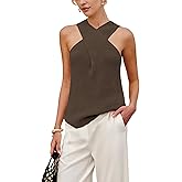 Yeokou Women Halter Cross Over Collar Tank Knit Sleeveless Top Solid Color Casual Summer Blouse