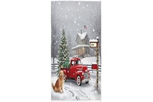 WAMIKA Christmas Tree Red Truck Golden Retriever Dog Hand Bath Towel Winter Snowflake Snowman Kitchen Bathroom Faucet Towel Snow Xmas Decorations Fingertip Towel Set Absorbent Guest Shower Towels 16x30 Inch
