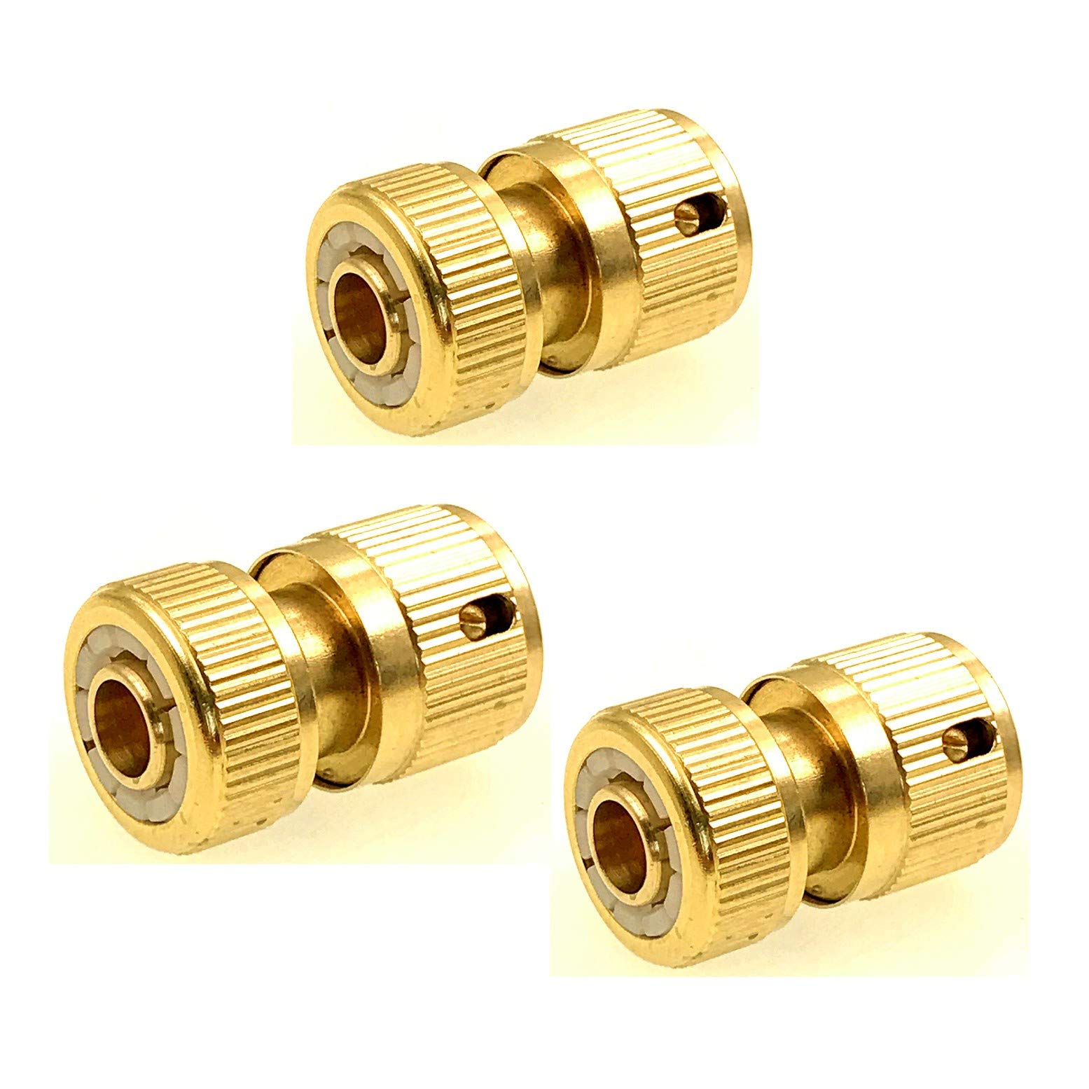 JZK 3 x Brass hose connector with aqua stop for hose end, not for tap end, garden hose end connector with valve, hose pipe water stop connector fitting adapter