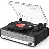 Vinyl Record Player with Built-in Speakers,3 Speed Turntable with Latest Bluetooth 5.3, AUX Input, Headphone Jack, RCA Output and Auto Stop, Mirror Vintage Wooden Black