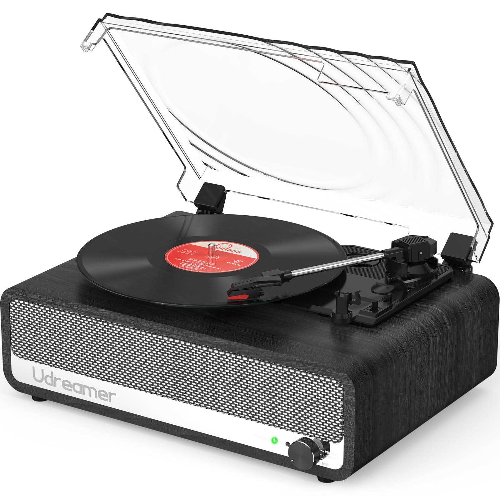Photo 1 of Vinyl Record Player with Built-in Speakers,3 Speed Turntable with Latest Bluetooth 5.3, AUX Input, Headphone Jack, RCA Output and Auto Stop, Mirror Vintage Wooden Black