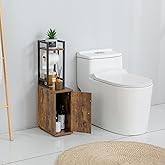 SUNTAGE Small Narrow Bathroom Storage Cabinet w/Toilet Paper Roll Holder, Slim Toilet Paper Storage for Bathroom, Brown