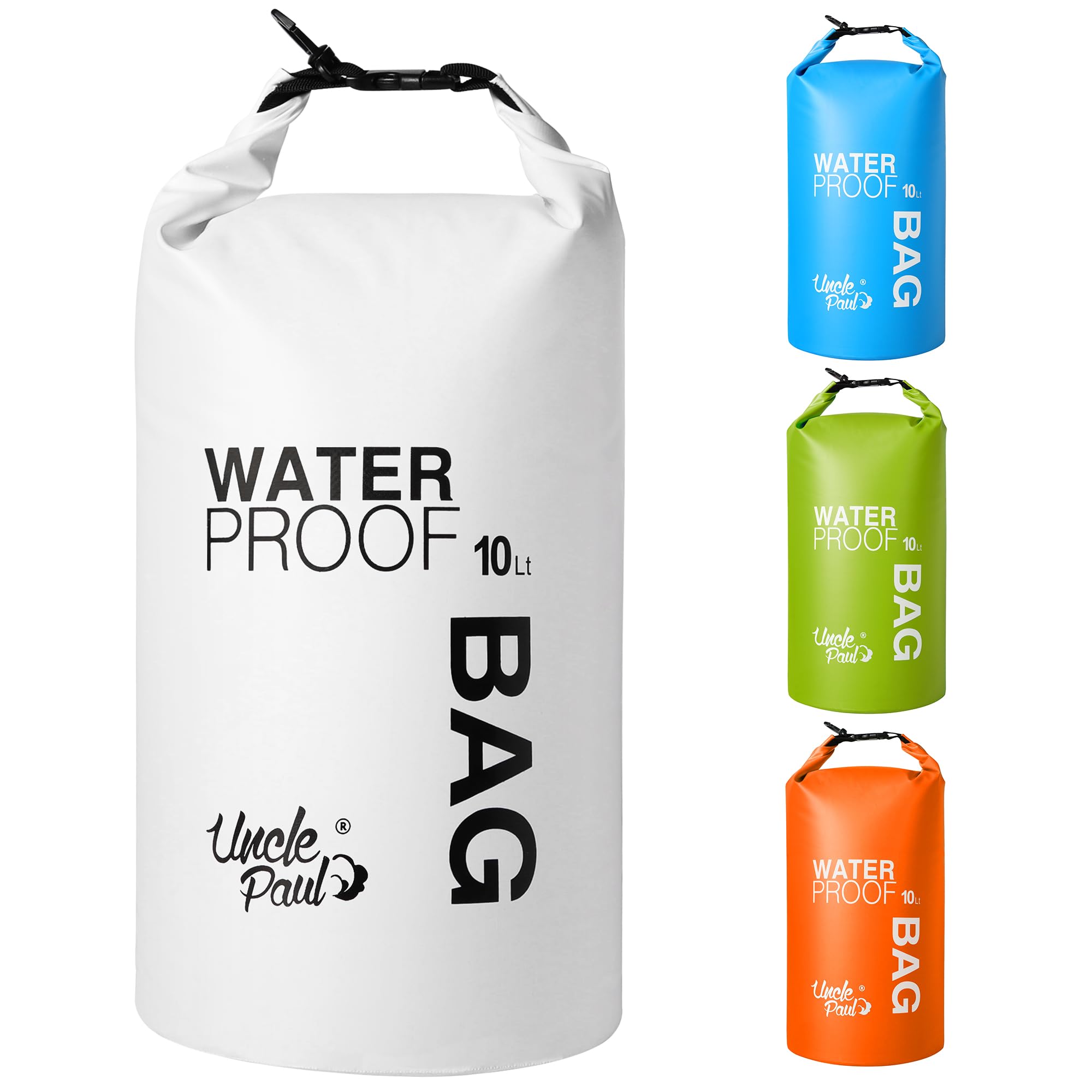 Uncle Paul Boat Dry Bags - Waterproof Bag for Drifting Boating Kayaking Fishing Rafting Swimming Camping Canoeing Surfing Pure White 10 Literes(2.2 UK gal)