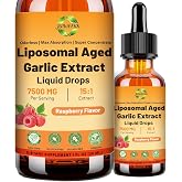 Liposomal Aged Garlic Extract Liquid Drop 500 mg, 15:1 Extract, Odorless | Organic Garlic Supplement for Men &amp; Women, Heart &amp; Immune Support, Advanced Technology for Fast Absorption Raspberry Flavor