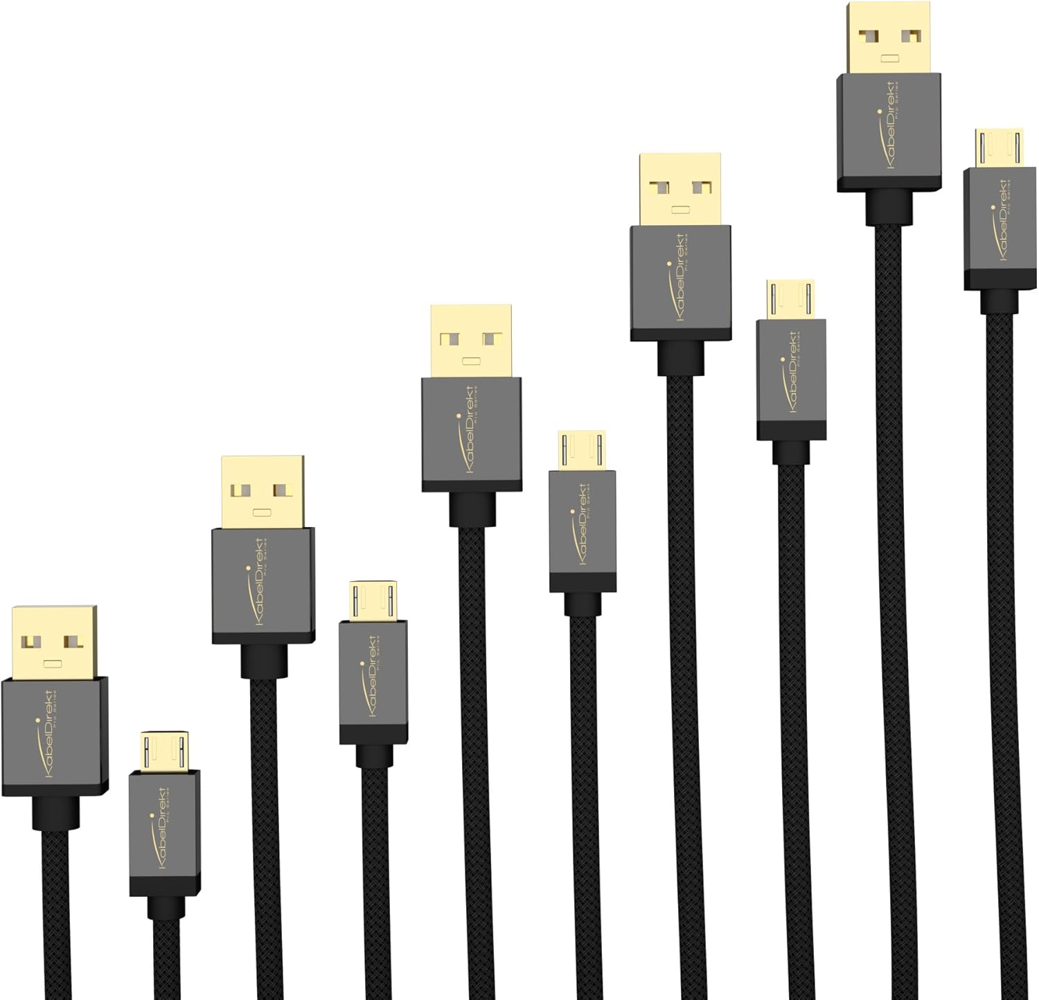 KabelDirekt - 5 x 1.5m Micro USB Cable (USB 2.0, Synch & Charge Cable, nylon) PRO Series