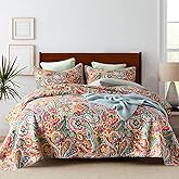VISIMISI Cotton Bedspread Quilt Sets, Reversible Bedding Coverlet Sets Comforter, Gorgeous Red Floral Paisley Bedspread, Queen Size