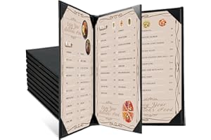 FLKQC Restaurant Menu Covers Holders 8.5" X 11" | Pack of 10 Synthetic Leather 4 View Menu Holder Covers Book Style with Angled Corners Black for Wine List (10, 4 View (8.5" x 11"))