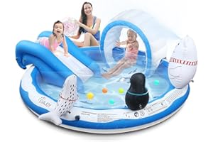 Inflatable Play Center, EVAJOY Kiddie Pool with Slide for Children, Sprinkler, Ice & Snow Theme with Inflatable Dolls, Easy Setup for Garden, Backyard, Indoor Usage