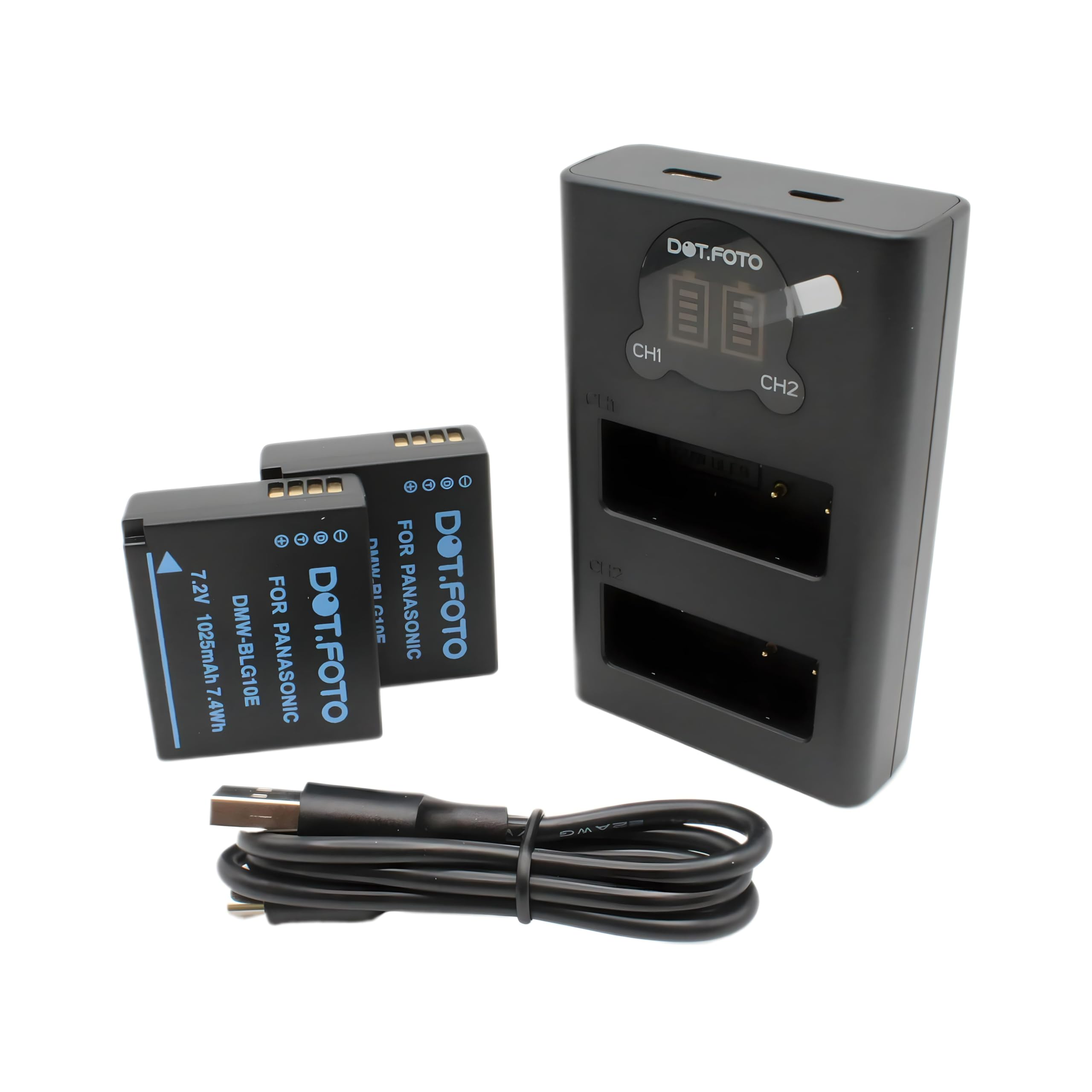 Dot.Foto DMW-BLE9, DMW-BLE9E, DMW-BLG10, DMW-BLG10E Premium 1025mAh Battery (2-pack) & USB Dual Charger for Panasonic DC-TZ99, DC-TZ90 DMC-TZ100 DMC-GX7 DMC-TZ80 DC-LX100 II, DMC-GF6 DMC-GX80 DC-GX9